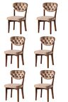 6 Adet Gala Sandalye Ceviz Ahşap Kapitoneli 