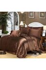 Çift Kişilik Kahverengi Pamuk Saten Nevresim Takımı
