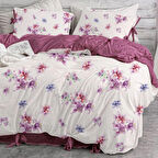 emnvizyontekstil Bağcıklı %100 pamuklu Tek Kişilik Nevresim Takımı - MOR MENEKŞE- lila