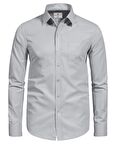 Erkek Büyük Beden 118-191 Kilo Arası İçin Uygun Cepli Klasik Gömlek Gri