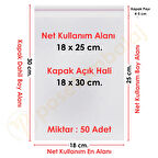 18x25+5 cm.(18x30) 50 Adet Şeffaf Bantlı Yapışkanlı Jelatin Poşet