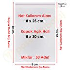 8x25+5 cm.(8x30) 50 Adet Şeffaf Bantlı Yapışkanlı OPP Poşet