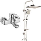 ECA Luna Banyo Bataryası+T-MAY Banyo Sümbül Kare Tepe Duş Takımı Seti Paslanmaz Krom