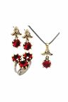 Söğütlü Serisi Kırmızı Renkli Lal Taşlı Gümüş  Otantik Üçlü Kadın Set Takı 