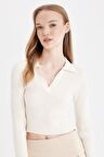 DeFacto Coool Slim Fit Dar Kesim Polo Yaka Crop Triko Kazak X4929AZ24AUER103