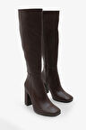 Kadın Fermuarlı Kalın Ökçe Topuklu Çizme İslor Kahve