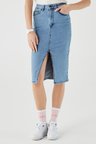Lacoste Slim Fit Womens Skirt Dar Kesim Yırtmaçlı Kadın Kot Etek Mavi
