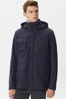 Lacoste Hooded Outdoor Men's Jacket Navy Erkek Çıkarılabilir Kapitone Yelekli Erkek Mont Lacivert