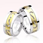 Sarı Beyaz Desenli Altın Alyans 0805-1