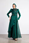 Yeşil Reyhan Tesettür Abiye Elbise