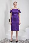 Kayık Yaka Mor Saten Abiye Elbise