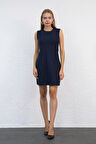 Lacivert Bisiklet Yaka Sıfır Kol Elbise