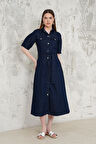 Kemerli Denim Elbise