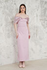 Taş İşlemeli Straplez Pudra Abiye Elbise
