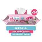 Baby Turco Gül Kokulu Alkolsüz 24 x 90 Yaprak 24 Paket Islak Mendil