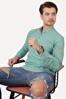 Mint Yeşili Hakim Üç Düğmeli Slimfit Keten   Gömlek