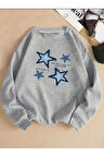 Yıldız Baskı Detaylı Bisiklet Yaka İçi Polarlı Sweatshirt