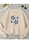 Yıldız Baskı Detaylı Bisiklet Yaka İçi Polarlı Sweatshirt