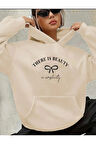There İs Beauty Baskılı İçi Polarlı Kapüşonlu Sweatshirt