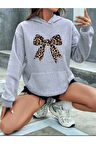 Leopar Kurdele Baskılı Kapüşonlu Sweatshirt