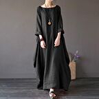 Barbora Keten Rahat Baharlık Salaş Panço Kadın Elbise LN1040siyah8