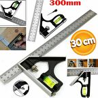 Kombine Metrik Gönye Alüminyum Su Terazili Açı Ölçer Gönye 45°-90° 30 Cm