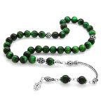 925 Ayar Gümüş Püsküllü Küre Kesim Yeşil Kaplangözü Doğaltaş Tesbih