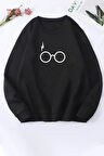 Uyguntarz Unisex  Potter Baskılı Bisiklet Yaka Sweatshirt