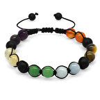 Tesbihane Makrome Örgülü Küre Kesim Multicolor Doğaltaş Kombinli Kadın-Erkek Başarı Bilekliği (2li Set)