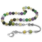 Tesbihane Kararmaz Metal Püsküllü Küre Kesim Çoklu Doğaltaş Kombinli Şifa Tesbihi