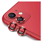 Apple iPhone 12 Kamera Koruyucu Lens Mercek Metal Çerçeveli 2li Set Kırmızı Red