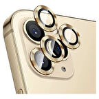 Apple iPhone 13 Pro Max Kamera Koruyucu Lens Mercek Metal Çerçeveli 3lü Set Gold Altın