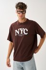 Geniş Kalıp Bisiklet Yaka Baskılı Unisex T-Shirt