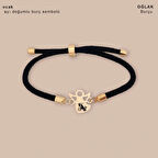 Soğuk ve Gizemli Mevlana Figürlü Siyah Örgülü ve 14 Ayar Altın Plakalı Ocak Bilekliği