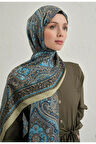 Yağ Yeşili Pure Etnik Desen Şal-3  07