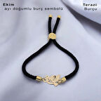 Serin ve Şık Bir Hava Katan Kuş Motifli Siyah Örgülü ve 14 Ayar Altın Plakalı Ekim Bilekliği