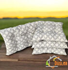 4 Adet Krem Desenli Pofidik Su ve Leke İtici Bağcıklı Sandalye Minderi 40x40 cm