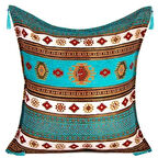 Kilim Desen (70cmx70cm) Şönil Kumaş Püsküllü Kare Ev Bahçe Minder Kılıfı NO1