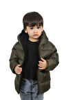 Erkek Çocuk Haki Polarlı Kürklü Kapüşonlu Su Geçirmez Rüzgara Dayanıklı Şişme Kışlık Mont Kaban