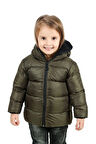 Kız Çocuk Haki Polarlı Kürklü Kapüşonlu Su Geçirmez Rüzgara Dayanıklı Şişme Kışlık Mont Kaban