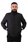 Erkek Siyah Astarlı Dik Yaka Mevsimlik Su Ve Rüzgar Geçirmez Mont