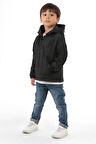 Erkek Çocuk Siyah Astarlı Su Ve Rüzgar Geçirmez Kapüşonlu Çift Fermuarlı Yağmurluk