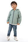 Erkek Çocuk Mint Yeşili Astarlı Su Ve Rüzgar Geçirmez Kapüşonlu Çift Fermuarlı Yağmurluk