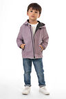 Erkek Çocuk Mürdüm Astarlı Su Ve Rüzgar Geçirmez Kapüşonlu Çift Fermuarlı Yağmurluk