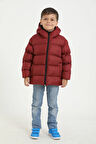 Erkek Çocuk Bordo Polarlı Kapüşonlu Su Geçirmez Rüzgara Dayanıklı Şişme Kışlık Mont