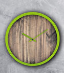 Rakamsız Ahşap Görünümlü Yeşil Çerçeveli Sessiz Akar 30 Cm Duvar Saati