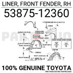 2002-2006 Toyota Corolla Zze121 Ön Çamurluk Davlumbazı Sağ (Lt-Ty6026) (Tw) (Adet) (Oem No:5387512280)