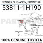 Toyota Corolla 2002-2006 Çamurluk Sedan - S.W Ön Sağ (Oem No:538111H190)