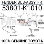 Toyota Corolla Cross (2022 Yılında Çıkan Kasa) Çamurluk Dodik Delikli Sağ (Oem No:53801K1010)