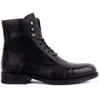 Sail Laker's Küt Burun Orta Topuk Bağcıklı Fermuarlı Soğuk Havaya Dayanıklı Günlük Siyah Klasik Bot Deri